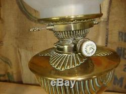 ANTIQUE BRASS DORIC COLUMN OIL LAMP HINKS No2 BURNER ORIGINAL SHADE