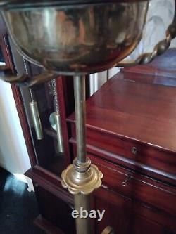 ANTIQUE BRASS TELESCOPIC Oil LAMP ETCHED Victorian SHADES PAW FEET