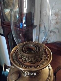 ANTIQUE BRASS TELESCOPIC Oil LAMP ETCHED Victorian SHADES PAW FEET