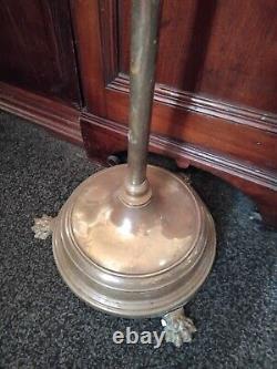 ANTIQUE BRASS TELESCOPIC STANDARD German OIL LAMP With Claw Feet