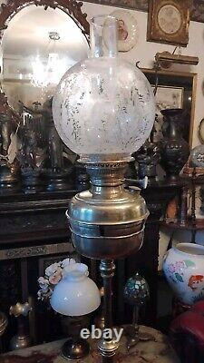 ANTIQUE BRASS TELESCOPIC STANDARD OIL LAMP With Claw Feet