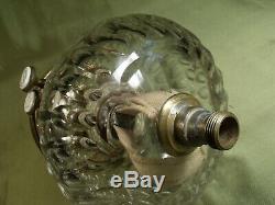 ANTIQUE HINKS OIL LAMP FONT RESERVOIR THUMB CUT GLASS & BURNER quality