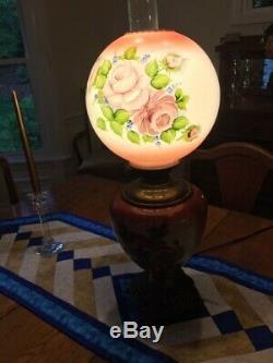 ANTIQUE Hand Painted GWTW oil lamp electrified excellent condition