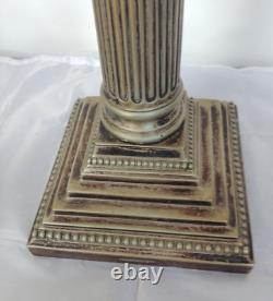 ANTIQUE OIL LAMP BASE Corinthian Column silver plate worn 18 inches