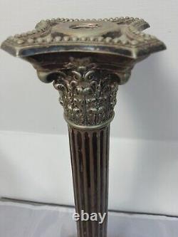 ANTIQUE OIL LAMP BASE Corinthian Column silver plate worn 18 inches