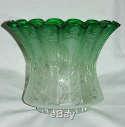 Antique Oil Lamp Shade Victorian Green Tinted Acid-etched Glass Duplex Shade