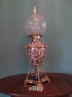 Antique Victorian(1880)ceramic Wright & Butler Oil Lamp With Etched Globe Shade
