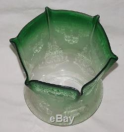 Antique Victorian Acid Etched Green Tinted Duplex Oil Lamp Glass Shade