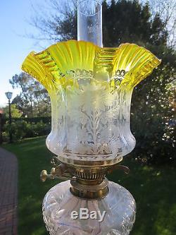 Antique Victorian Acid Etched Tulip Duplex Oil Lamp Shade