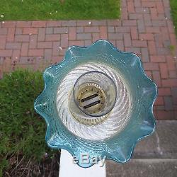 Antique Victorian Blue / Turquoise Tulip Acid Etched Duplex Oil Lamp Shade