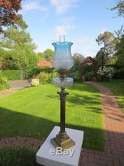 Antique Victorian Blue / Turquoise Tulip Acid Etched Duplex Oil Lamp Shade