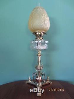 Antique Victorian(c1860)messengers Cut Glass Oil Lamp-amber Closed Tulip Shade