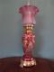 Antique Victorian(c1880)hinks Ceramic Cranberry Oil Lamp With Etched Glass Shade