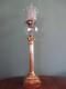 Antique Victorian (c1880) Hinks Gold Plated Column Oil Lamp- Etched Globe Shade