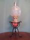 ANTIQUE VICTORIAN(C1880)MAPLE &Co OIL LAMP-DROP IN COPPER FONT-FINE ETCHED SHADE