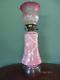 Antique Victorian(c1880)minton Ceramic Oil Lamp-cranberry Etched Glass Shade