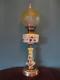 Antique Victorian (c1890) Cream & Yellow Glass Oil Lamp-fine Etched Globe Shade