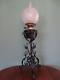 Antique Victorian(c1890)youngs Oil Lamp-black Glass Font- Etched Globe Shade