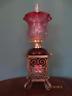 Antique Victorian (circa1890) Oil Lamp-cranberry Glass Font & Etched Tulip Shade