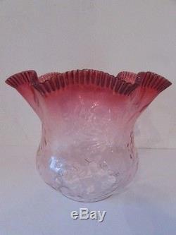 Antique Victorian Cranberry Flashed Glass Oil Lamp Shade
