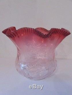 Antique Victorian Cranberry Flashed Glass Oil Lamp Shade