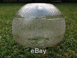 Antique Victorian Cut Glass And Crystal Etched Beehive Duplex Oil Lamp Shade