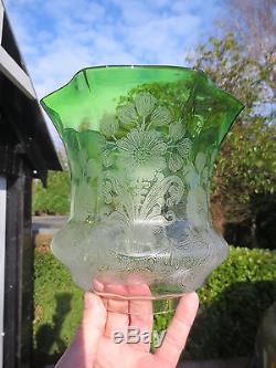 Antique Victorian Green Acid Etched Tulip Duplex Oil Lamp Shade