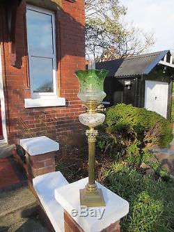 Antique Victorian Green Acid Etched Tulip Duplex Oil Lamp Shade