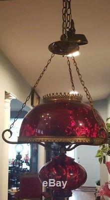 ANTIQUE VICTORIAN HANGING OIL PARLOR LAMP excellent condition