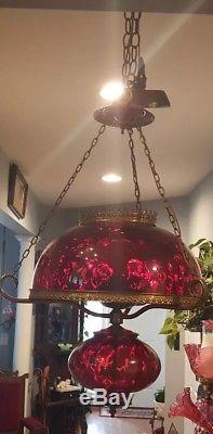 ANTIQUE VICTORIAN HANGING OIL PARLOR LAMP excellent condition