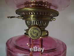 Antique Victorian Hinks No. 2 Duplex Twin Burner Cranberry Glass & Brass Oil Lamp