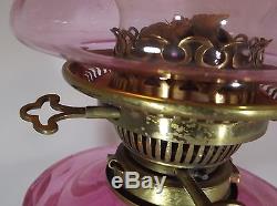 Antique Victorian Hinks No. 2 Duplex Twin Burner Cranberry Glass & Brass Oil Lamp