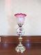 Antique Victorian Messengers Duplex Oil Lamp With Cranberry Oil Lamp Shade