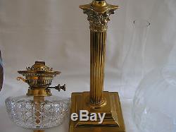 Antique Victorian Twin Burner Corinthian Column Brass Oil Lamp