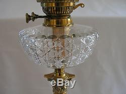 Antique Victorian Twin Burner Corinthian Column Brass Oil Lamp