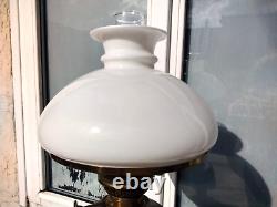 ANTIQUE VINTAGE VERITAS LAMPWORKS BRASS & CERAMIC OIL LAMP with GLASS LAMPSHADE