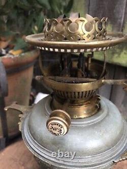 ANTIQUE Victorian HINKS DUPLEX OIL LAMP BASE spelter pottery brass kerosene