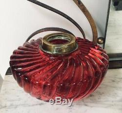 ANTIQUE cranberry wrythen swirls baccarat oil lamp fount