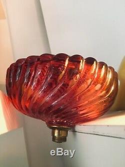 ANTIQUE cranberry wrythen swirls baccarat oil lamp fount