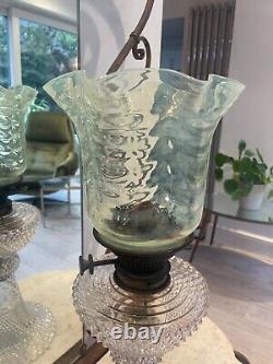 ANTIQUE vaseline wavy top swags oil lamp shade