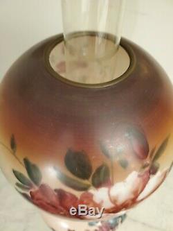 ANTQ c. 1880's GLASS KEROSENE OIL GWTW HANDPAINTED BANQUET PARLOR VICTORIAN LAMP