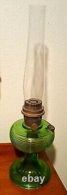 Aladdin Kerosene Oil Lamp Green Beehive Pattern with Original Chimney Vintage Rare