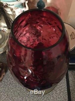 Albion Lamp Co. Victorian Oil Kerosene Heater with Large Cranberry Glass Shade