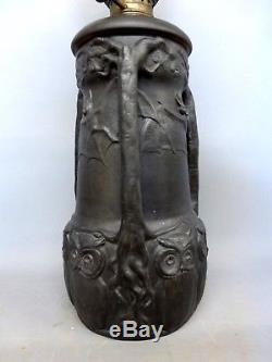 Amazing L Hjorth Denmark Art Pottery Oil Lamp Bats Owls Hinks Gothic Halloween