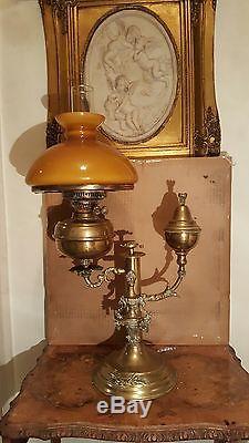 Amazing! Original Antique Victorian Empire Regency Brass Student Oil Lamp