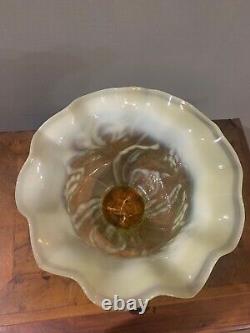 Amazing VICTORIAN Yellow Green Vaseline Opalescent Glass Oil Lamp Shade