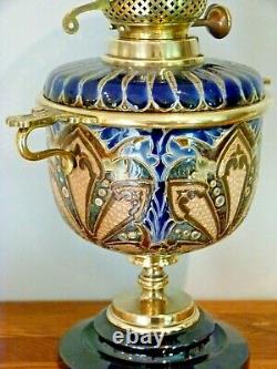 An Absolutely Stunning Victorian Doulton Lambeth Oil Lamp by Edith Lupton