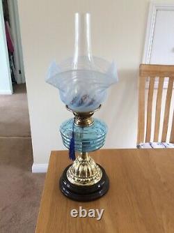 An All Blue Glass Oil Lamp