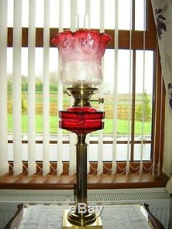 An Excellent Quality Victorian Cranberry Glass Hinks No 2 Oil Lamp