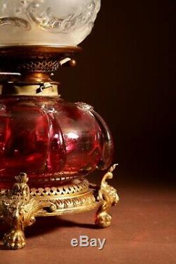 An Unusual Victorian Cranberry Glass Oil Lamp